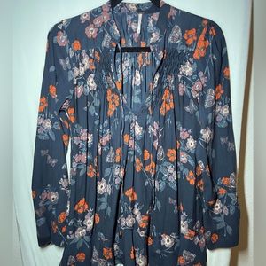 Free People Navy long sleeve Floral Tunic